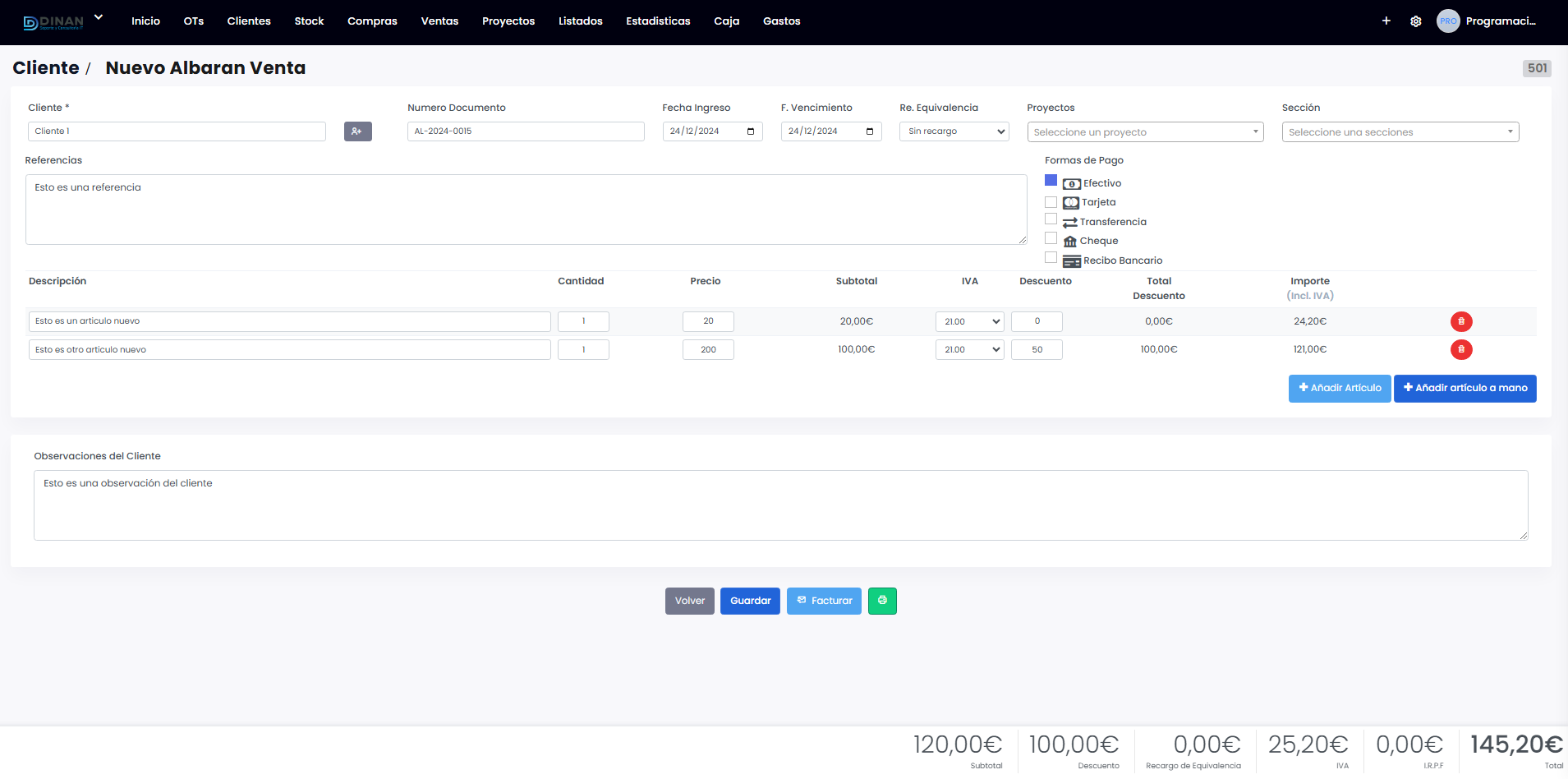 Una ilustración de la configuración del Software de facturación