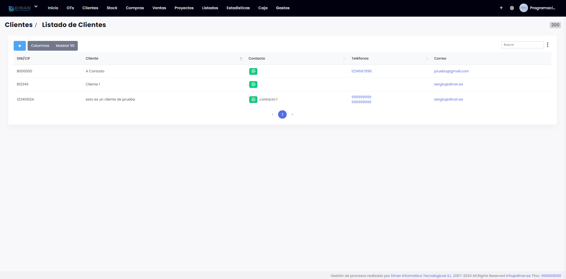 Una ilustración del listado de clientes